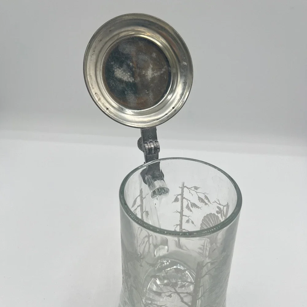 Vintage‎ Regenhutte Etched Glass Beer Stein Deer Game Bird German Style